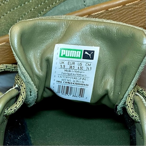 PUMA Basket Trainers. Green Suede with Gum Sole - US Size 6.5C. - Picture 7 of 9